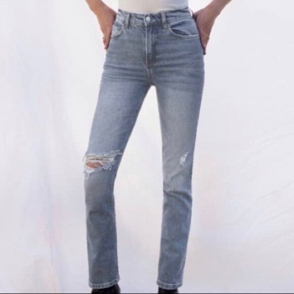 Reformation Distressed Liza High Rise Straight Long Jeans - Picture 1 of 7